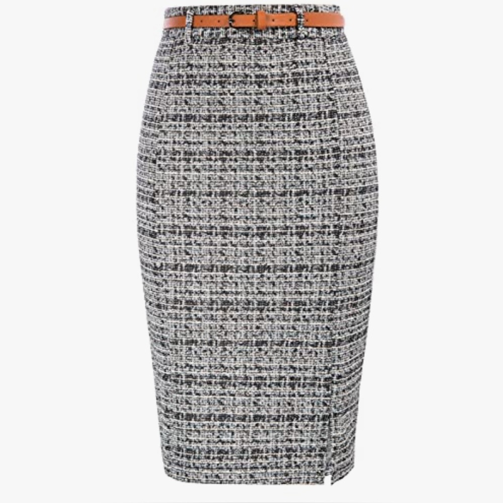 Elegant Black and White Checkered Pencil Skirt